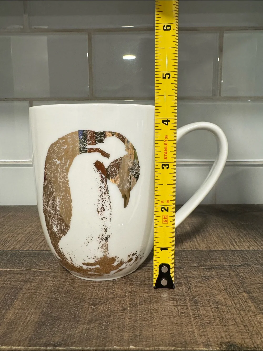 Pier 1 Gold Penguin Print on White Porcelain Coffee Mug - Set of 4